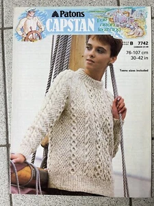 Patons 7742 Womans Teens Crew Neck Cable Sweater sizes 30”-42” Aran #B - Picture 1 of 3