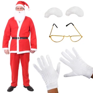 ADULT SANTA SUIT COSTUME 8 PCE FATHER CHRISTMAS MENS LADIES SANTACON FANCY DRESS - Picture 1 of 2