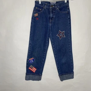 Limited Too Patchwork Jeans Girls 14 Slim Blue Denim Vintage Patches Cuffed 90s - Picture 1 of 10