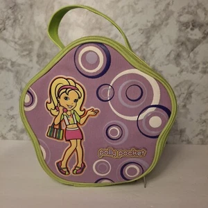 Polly Pocket 2003 Zippered Carrying Case Bag Purple Green Flower Shape Groovy  - Picture 1 of 21