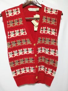 The Eagles's Eye Women's Sweater Vest Wool Red Black Teddy Bears Size Medium - Picture 1 of 4