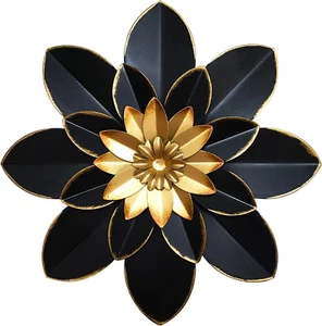 Metal Flower Wall Art Decor, 9.5“ Rustic Modern Floral Sculpture, Distressed Iro - Picture 1 of 12