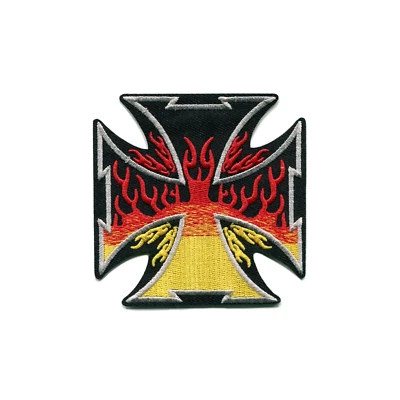 Cruz con Llamas Ardientes Motociclista Motocicleta Bordado Hierro En Parche Hágalo Usted Mismo Apliques Foto 1 de 2