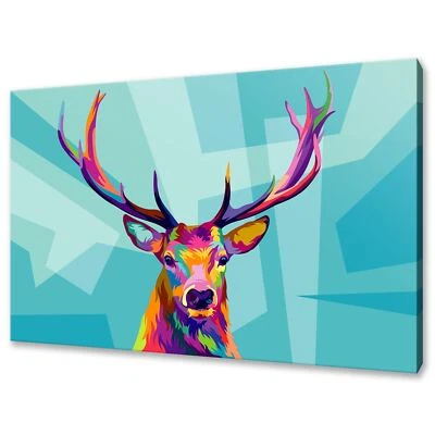 Abstract Colourful Deer Stag Modern Design Home Decor Canvas Print Wall Art - Image 1 of 4