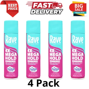 4 PACK Rave 4X Mega Hold Hair Spray, All-Weather with Vitamin-Rich Formula, 11oz - Picture 1 of 8