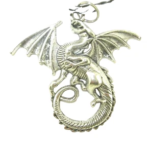New Large Winged DRAGON Silver-tone Pendant 18" - 20" Black Necklace - Bild 1 von 3