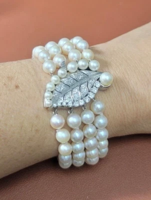 PEARLS & DIAMONDS MULTI STRANDS BRACELET 14K WHITE GOLD - Image 1 of 3