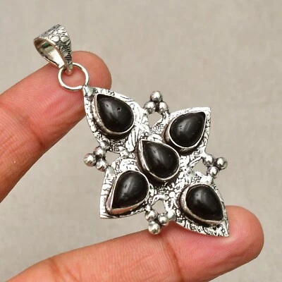 Gemma onice nera 925) ciondolo gioiello fatto a mano in argento sterling 2,28" - Immagine 1 di 4