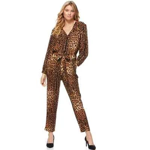 Scoop Leopard Print Jumpsuit With Side Pockets Women Medium 8/10 NEW - Picture 1 of 15