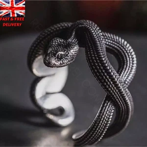 Men's Black Python Snake Ring Gothic Punk Rock Vintage Adjustable Jewellery Gift - Picture 1 of 8