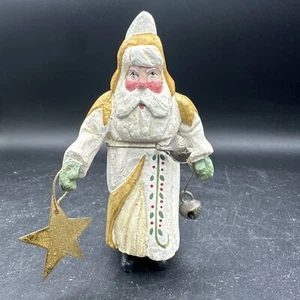 Vtg House of Hatten CHRISTMAS ORNAMENT PEACE 1988 Santa Claus White Yellow Star - Picture 1 of 7