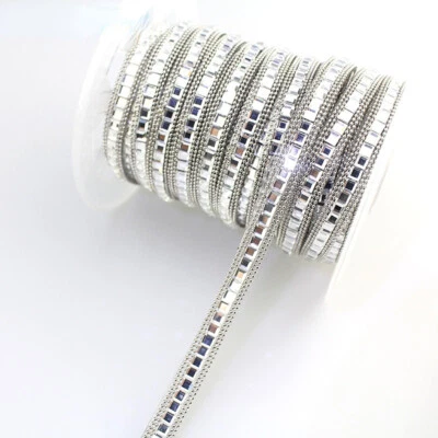 1 Yard Mirror Rhinestone Trim Tape Banding Single Double Row Hot Fix Ribbon Sew - Image 1 of 4