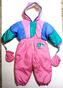 Tuta da neve e guanti vintage anni 90 OshKosh B’gosh bambina taglia 24Mos ROSA con cappuccio - Foto 1 di 8