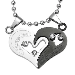 Partnerkette Puzzel Herz Edelstahl 2 Partner Anhänger Ketten I LOVE YOU schwarz - Bild 1 von 5