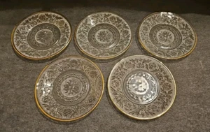 5 Vintage Anchor Hocking Gold Trim Clear Sandwich Glass Dessert Plates, 7" Dia - Picture 1 of 5