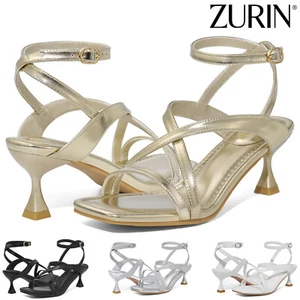 ZURIN Women Strappy Kitten Heels Sandals Slingback Heels Square Toe Wedding Shoe - Picture 1 of 62