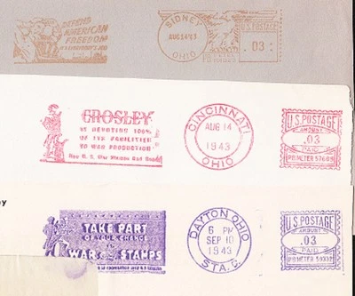 WWII Patriotic PICTORIAL METER MAIL MINI COLLECTION 3 Partial Fronts:1943 #16 9x - Image 1 of 2