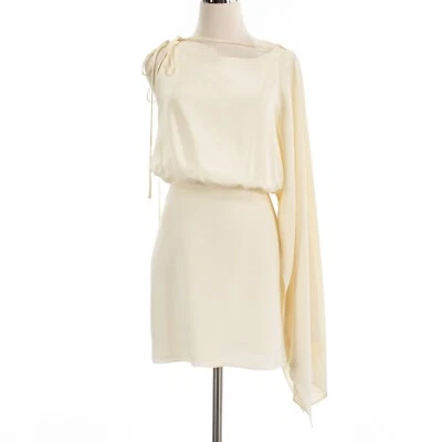 Vestido Alexis Nuevo con Etiquetas Wesley con Manga Drapeada Talla Pequeña en Crema 100% Seda Foto 1 de 4