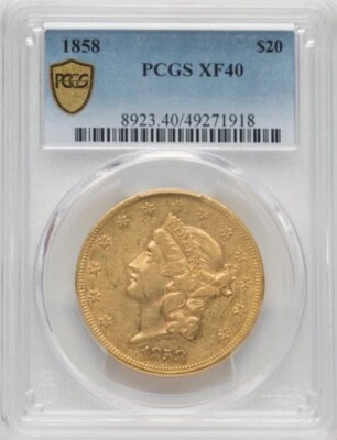 1858 $20 GOLD DOUBLE EAGLE PCGS XF 40 - Image 1 of 4
