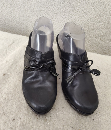 Sandali donna Ecco 41 neri pelle fiocco slip on comodi tacco zoccoli scarpe US10