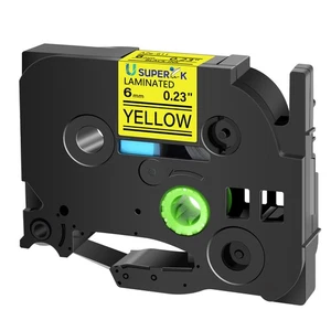 Compatible with P-Touch PT-H100 PT-D200 TZe-611 Black on Yellow 6mm Laminated - Picture 1 of 24