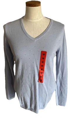 DKNY Jeans NEW Ladies' Rhinestone Embellished Sweater French Blue Size Medium - Image 1 of 4