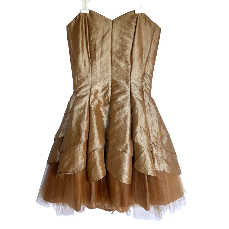 Mini Vestido Bratzcore Vintage Y2k Fairygrunge Bronce Sin Tirantes Corsé Tul 3 4 S Foto 1 de 4