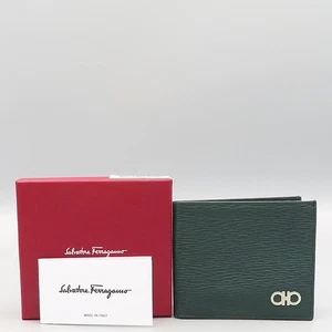 FERRAGAMO 66 A063 Green Color Leather Silver Gancini Bifold Wallet for Men - Picture 1 of 7