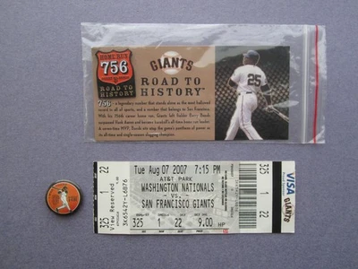 Boleto de juego de jonrones Barry Bonds 756 con pin de 756 HR más pin de HR Foto 1 de 4