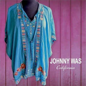 JOHNNY WAS Southwest Poncho mit Blumenstickerei türkis S KLEINE MÄNGEL - Bild 1 von 11