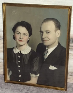 Foto d'epoca anni 40 50 colorata coppia uomo e donna incorniciata 8x10" B95 - Foto 1 di 1