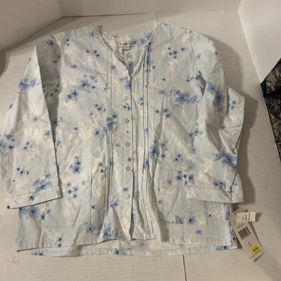 Villager Liz Claiborne Floral Pajama Long Sleeve Button down Top Size Large - Image 1 of 4