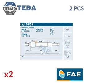 74159 ENGINE GLOW PLUGS FAE 2PCS FOR KIA PREGIO,K2500 2.5 TCI D,2.5 D 2.5L 69KW - Picture 1 of 6