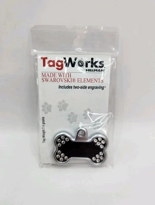 Nuevo llavero con dije de collar para mascotas grabable diamantes negros personalizados Dog Tag Works  Foto 1 de 4