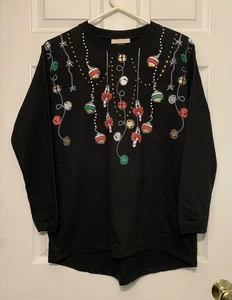 M&C Sportswear besticktes Sweatshirt Weihnachtskugeln Urlaub Damen L neu mit Etikett $ 36 - Bild 1 von 5