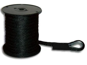 3/8" x 100' Solid Braid Nylon Anchor Line w/ MetalThimble - Black - Made in USA - Picture 1 of 1