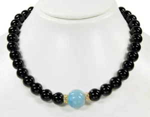 Excepcional Collar De Piedra Preciosa Ónix Con Una Perla De Aguamarina - Imagen 1 de 2