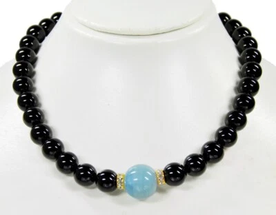 Excepcional Collar De Piedra Preciosa Ónix Con Una Perla De Aguamarina - Imagen 1 de 2