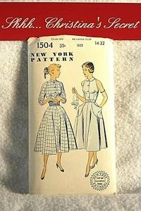 NEW 1950s VINTAGE NEW YORK PATTERN 1504 Womens Dresses (2) Belt Pockets Sz 14 - Picture 1 of 5