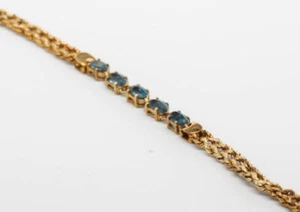 Delicate EternaGold 14K Gold Bracelet with Row of 5 Blue Topazs, 7 inches - Picture 1 of 6