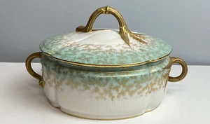 T&V Limoges Dish Covered Bowl Lidded Serving Bamboo Handles Depose Antique - Picture 1 of 12