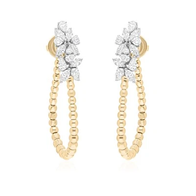 1.80 Ct Natural SI/H Diamond Hoop Beaded Earrings Jewelry 18k Yellow Solid Gold - Image 1 of 4