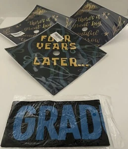 4 pc Set Lot/3 Graduation Cap Topper Decoration Sash Blue Graduate Stand Out New - Picture 1 of 9