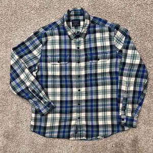 American Eagle Plaid Flannel Button Up Shirt Mens XL Blue Heavyweight Cotton - Picture 1 of 11