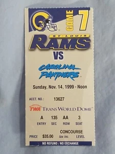 11/14/99 1999 Carolina Panthers @ St. Louis Rams Ticket *Todd Lyght Pick 6 TD - Picture 1 of 2