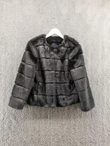 Lands'end Faux Fur Coat Women's Size 6 Black EUC - Picture 1 of 9