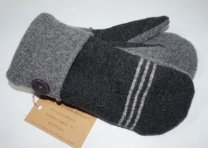 Valley View Farms Recycled Wool Sweater Mittens Fleece Lined Charcoal Gray Strip - Picture 1 of 2