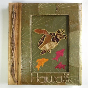 VTG Handmade Banana Leaf Hawaii Photo Album Tiki Scrapbook Sea Turtle Dolphins - Picture 1 of 10