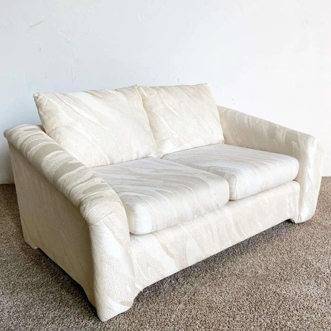 Postmodern Beige Fabric Sculpted Love Seat Cover