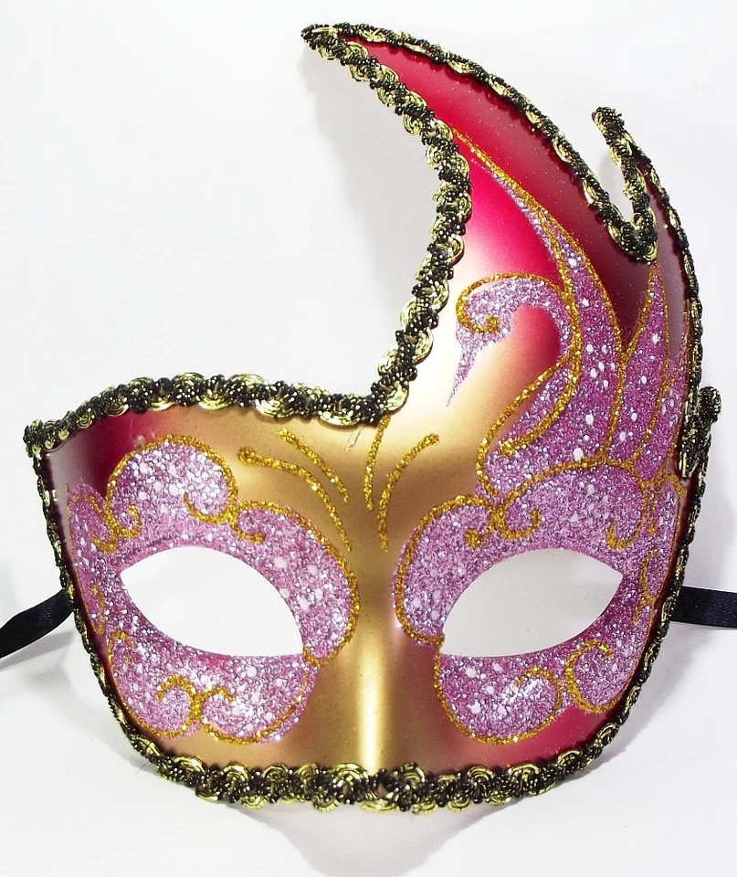 MASCHERINA VENEZIANA decorata color oro rosa rosso venezia maschera domino - Immagine 1 di 1